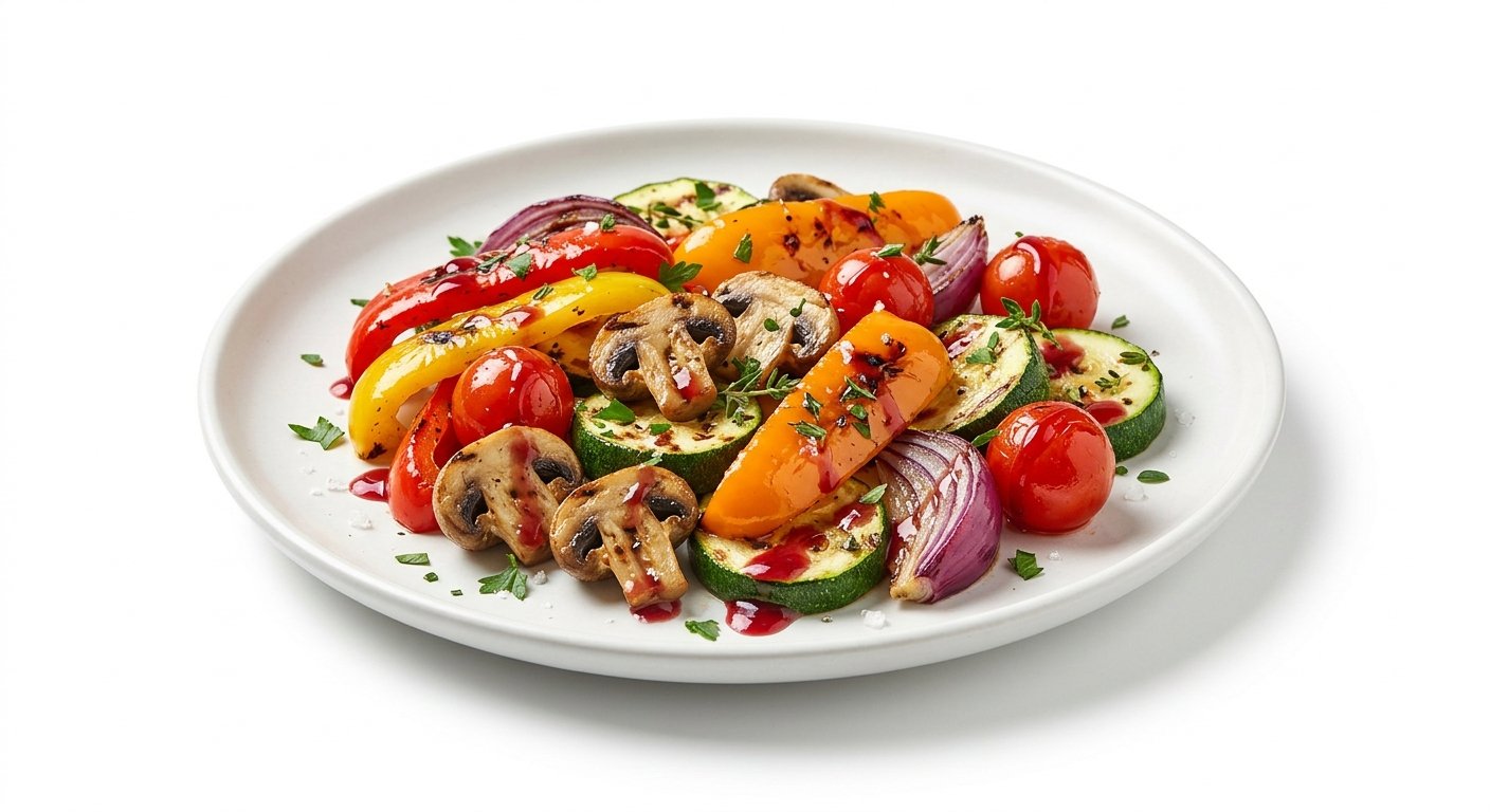 Legume pe plita cu otet balsamic de zmeura